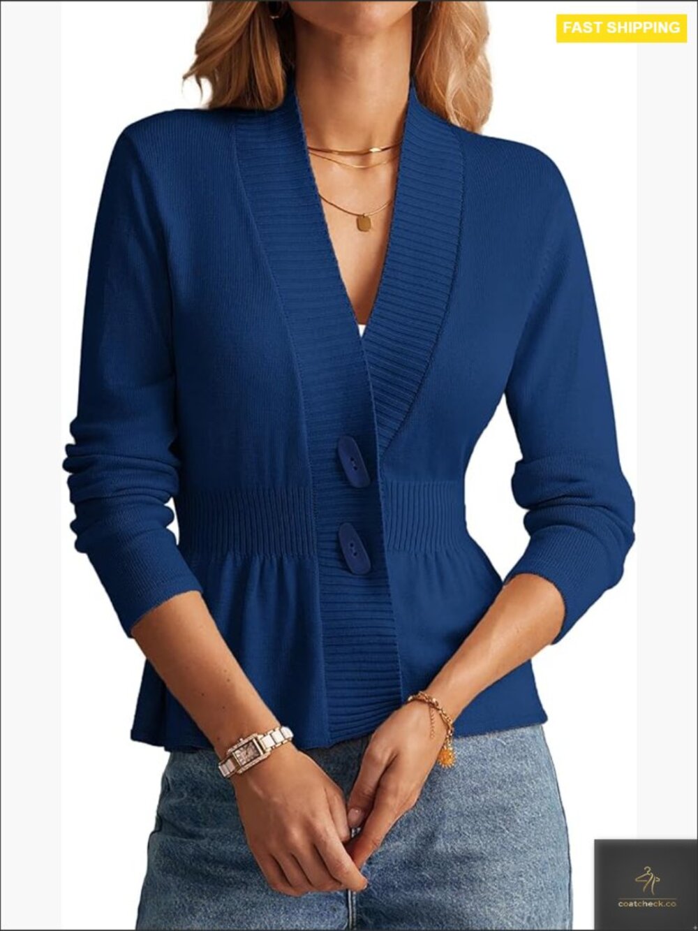 V-Neck Cropped Peplum Cardigan Trendy Long Sleeve Button Front Knit Coat